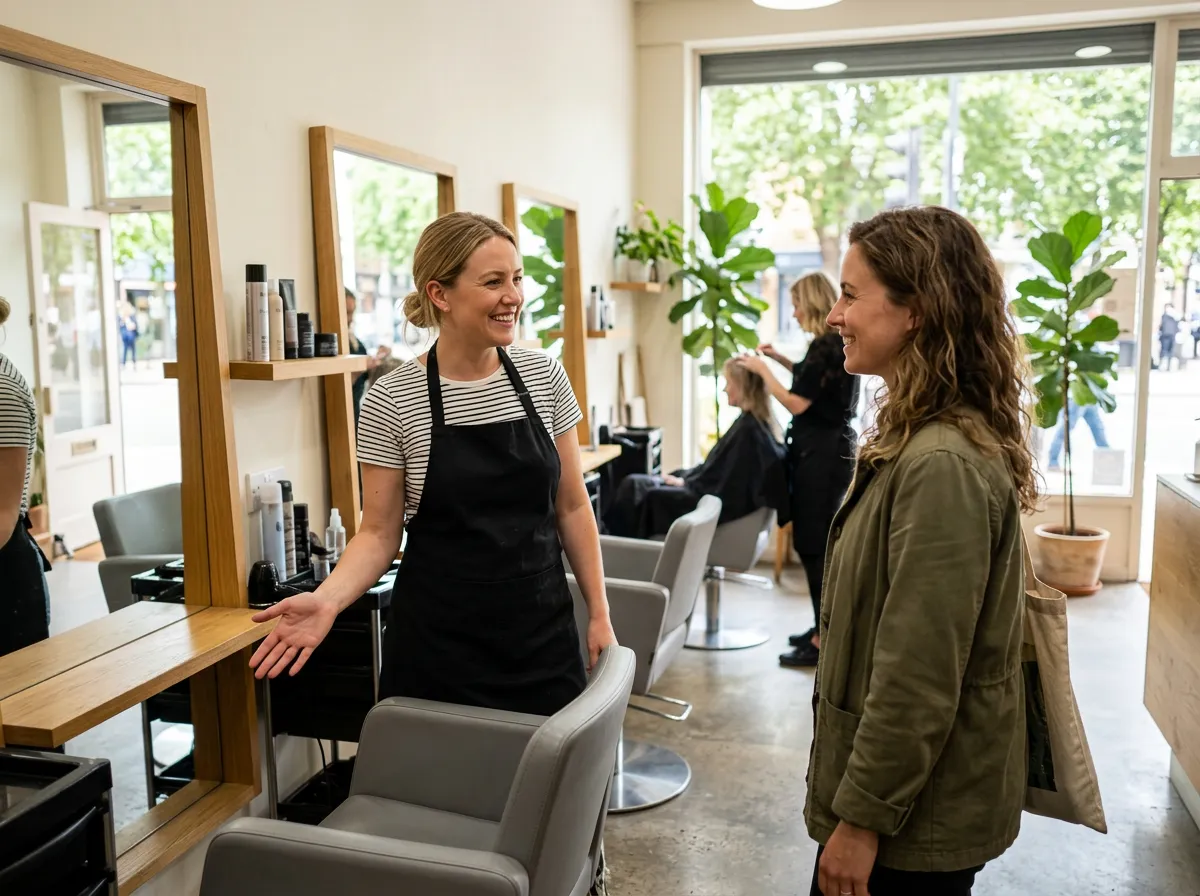 Inside HeroSalon: a stylist at work with a client.