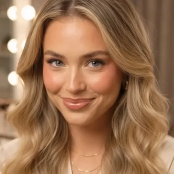 A smiling woman with long, soft blonde waves.