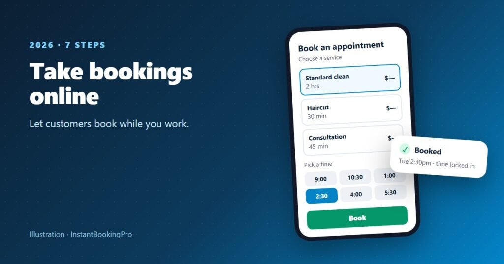 Illustration of a phone booking page with a service, a time and a Book button
