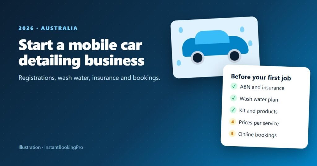 Illustration of a mobile detailing checklist beside a booking calendar