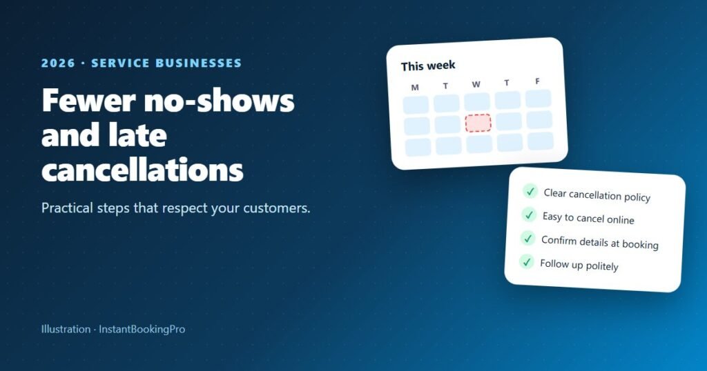 Illustration of a weekly calendar with one missed booking and a checklist