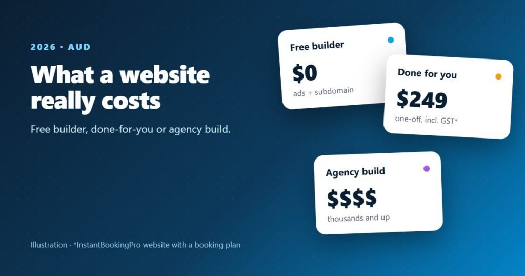 Illustration of three website price tags from free to agency build